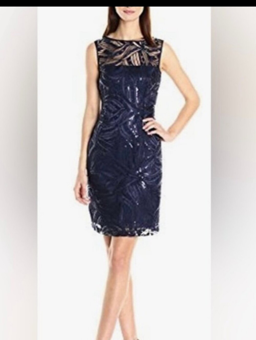 Tahari Navy Sequin Sleeveless Sheath Dress 18